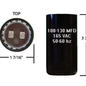 A black capacitor is shown with the top and bottom of it.