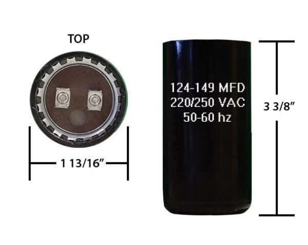 A capacitor is shown with measurements.