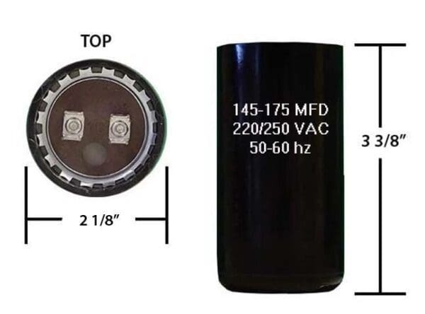 A picture of capacitor with measurements.