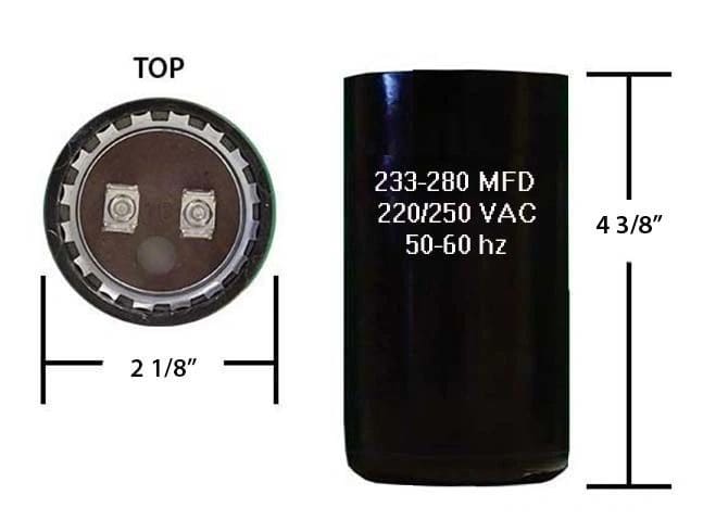 A black capacitor is shown with measurements.