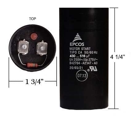 A capacitor is shown with the size of two and half inches.