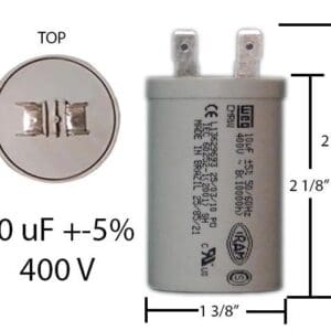 A capacitor is shown with measurements.