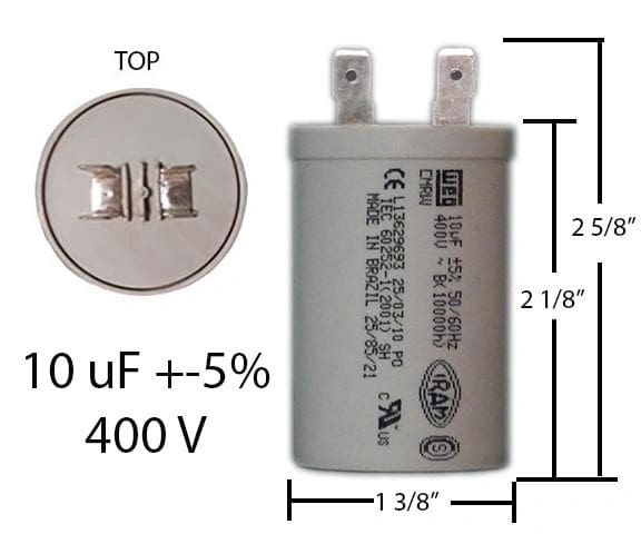 A capacitor is shown with measurements.