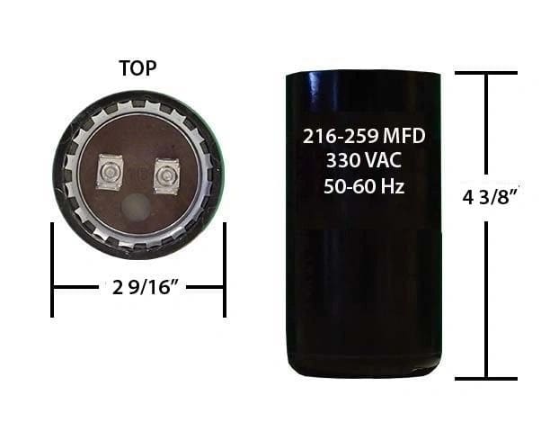 A black capacitor is shown with the top and bottom of it.