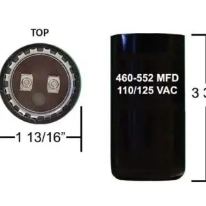 A black capacitor is shown with the top and bottom of it.