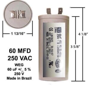 A picture of an electric meter with the words " 6 0 mfd 2 5 0 vac weg ".