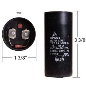 A capacitor is shown with its measurements.