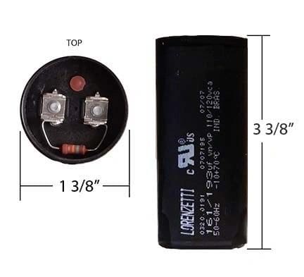 A capacitor is shown with its measurements.