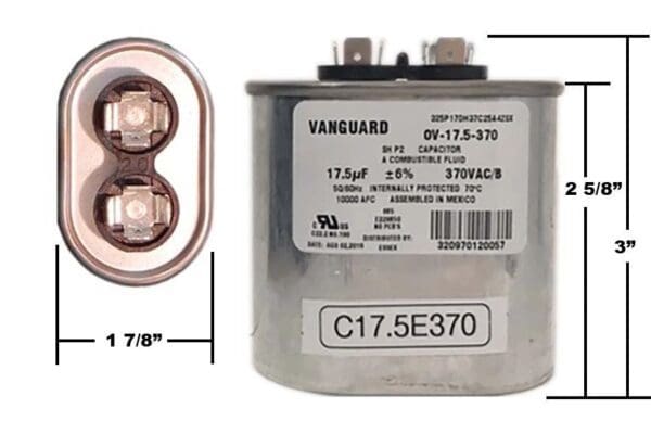 A picture of the dimensions of a capacitor.