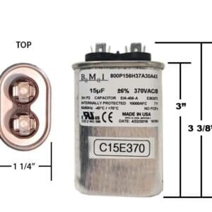 A capacitor is shown with measurements.