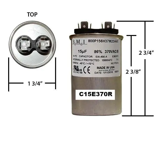 A capacitor is shown with the measurements.