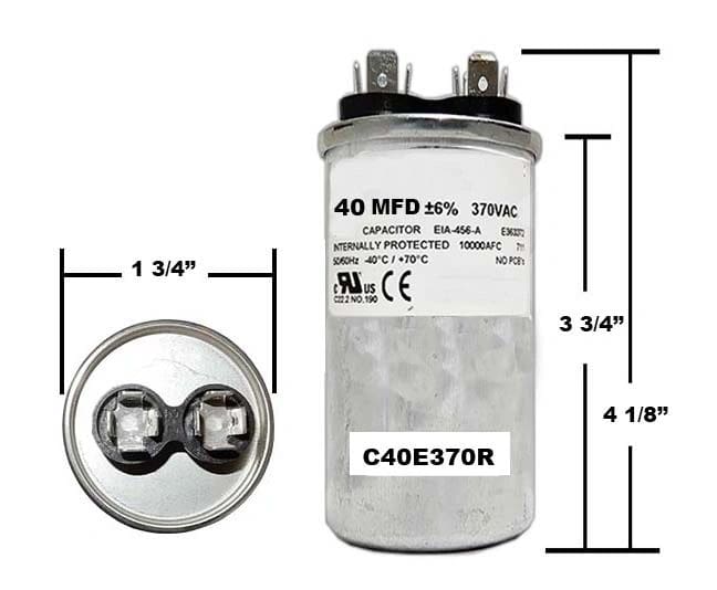 A picture of capacitor for the 4 0 mfd motor.