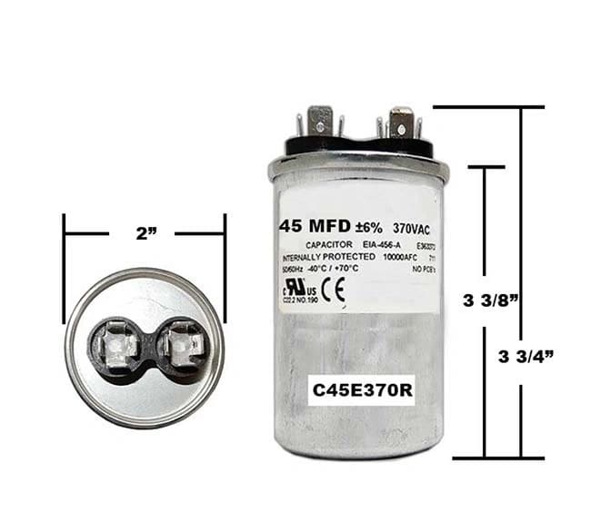 A capacitor is shown with measurements.