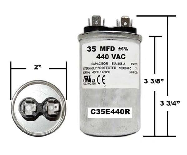 A picture of a capacitor with the measurements.