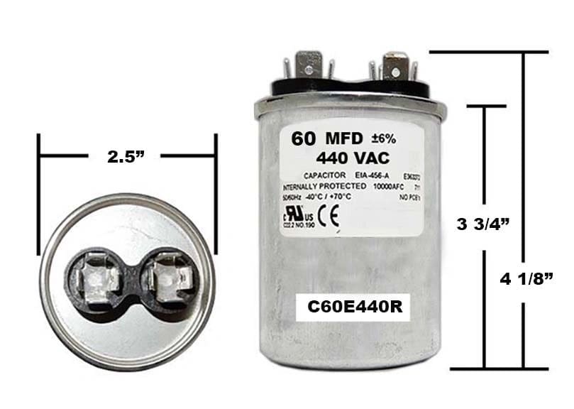 A diagram of a capacitor with the measurements.