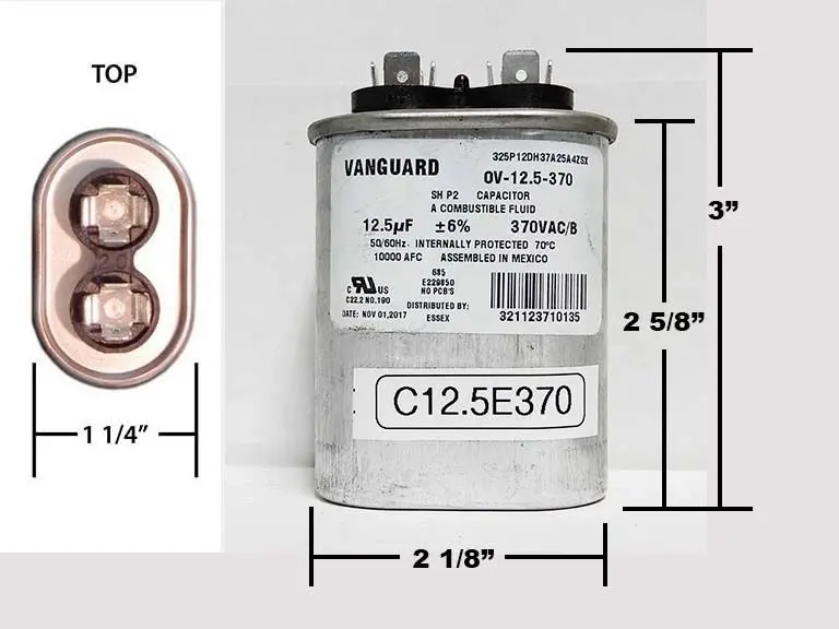 A picture of the size and type of capacitor.