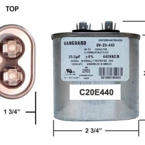 A diagram of the size and type of capacitor.