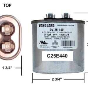 A diagram of the dimensions of a capacitor.