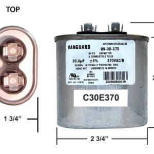 A diagram of a capacitor with the measurements.