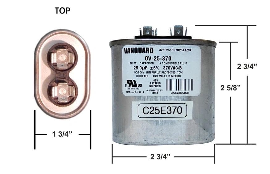 A diagram of the size and type of capacitor.