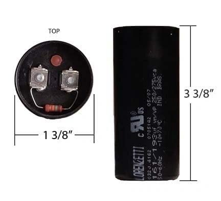 A capacitor is shown with its measurements.