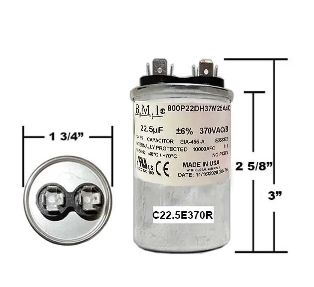 A capacitor is shown with measurements.