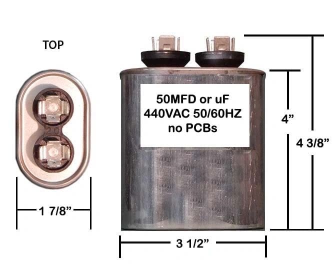 A diagram of a capacitor with the top and bottom sides marked.