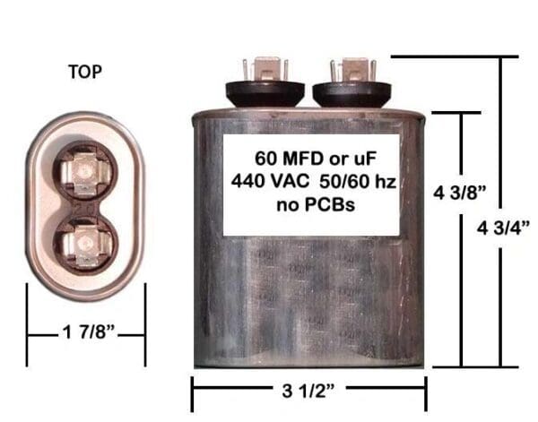 A diagram of a capacitor with the number 6 0 mfd or uf.