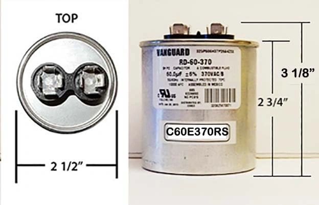 A picture of the side and front view of a capacitor.