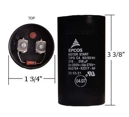 A black capacitor is shown with its measurements.