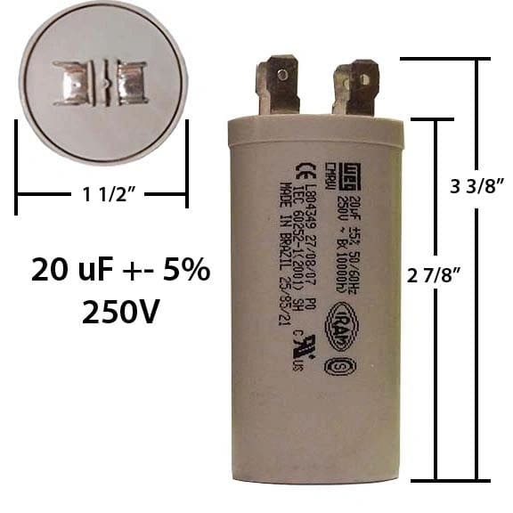 A capacitor is shown with measurements.