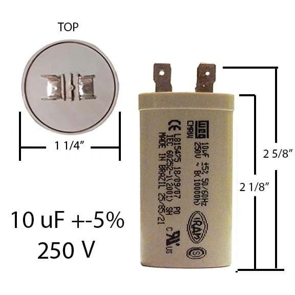 A capacitor is shown with the measurements.