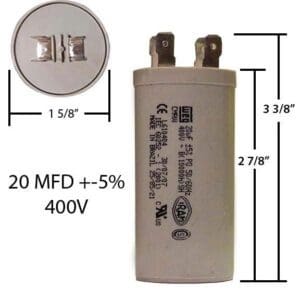 A capacitor is shown with measurements.