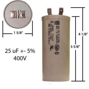 A capacitor is shown with measurements.