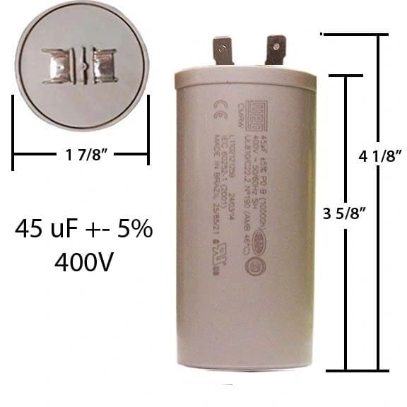 A capacitor is shown with the measurements.