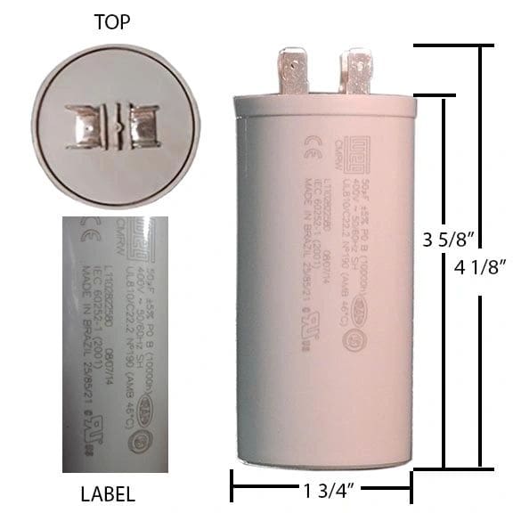 A picture of the side view and size of a capacitor.