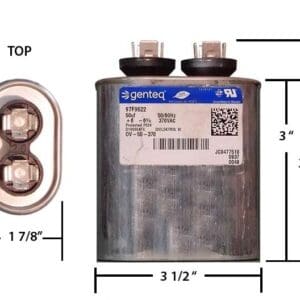 A diagram of a capacitor with the size and weight