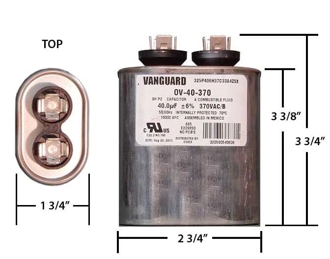 A diagram of a capacitor with the top half and bottom half in it.