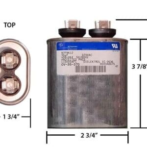 A diagram of a capacitor with the top and bottom half marked.